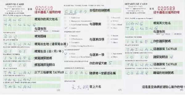 各國出入境卡填寫指南，附中文翻譯！